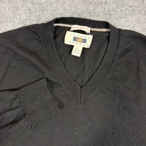 Joseph Abboud V-Neck Sweater Extra Fine Merino Wool Mens XL Black GUC‎